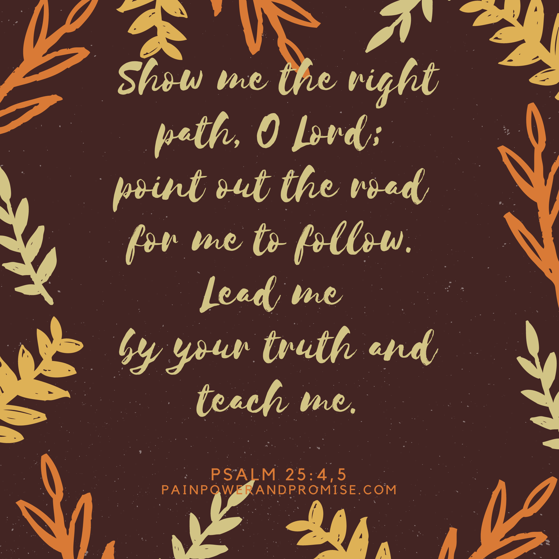 Inspirational Scripture: Show me the right path, O Lord; point out the road for me to follow. Lead me by your truth and teach me.