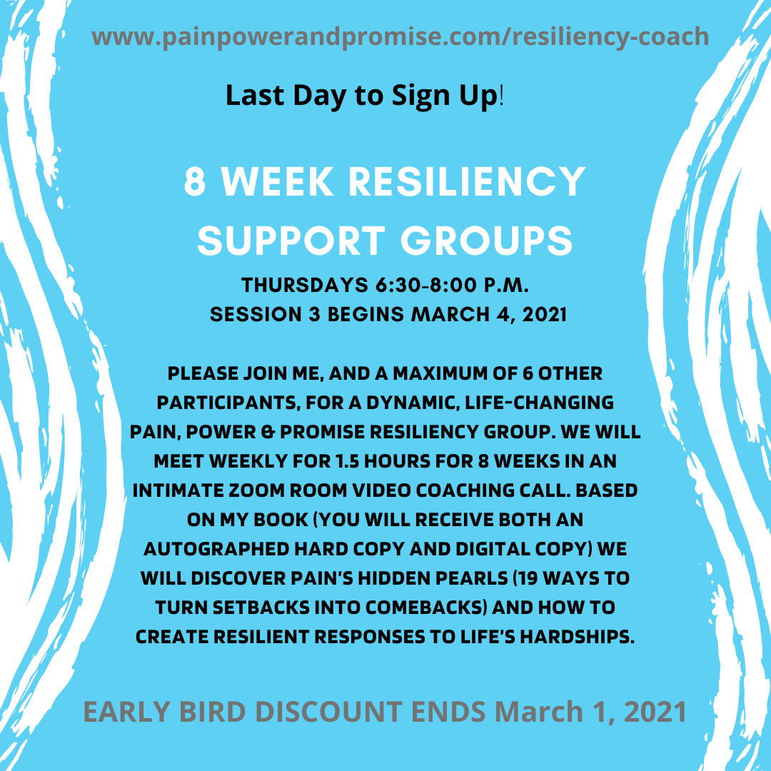 Resiliency Support Group Session Three Begins Thursday, March 4, 2021.Last Day to Sign Up